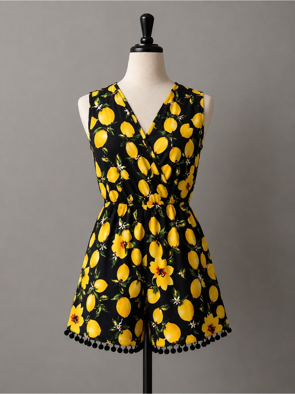 Choies Black Romper with Yellow Lemon Print